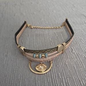 Southwest Chocker With Faux Gold Accents Metallic Strap and Faux Crystal